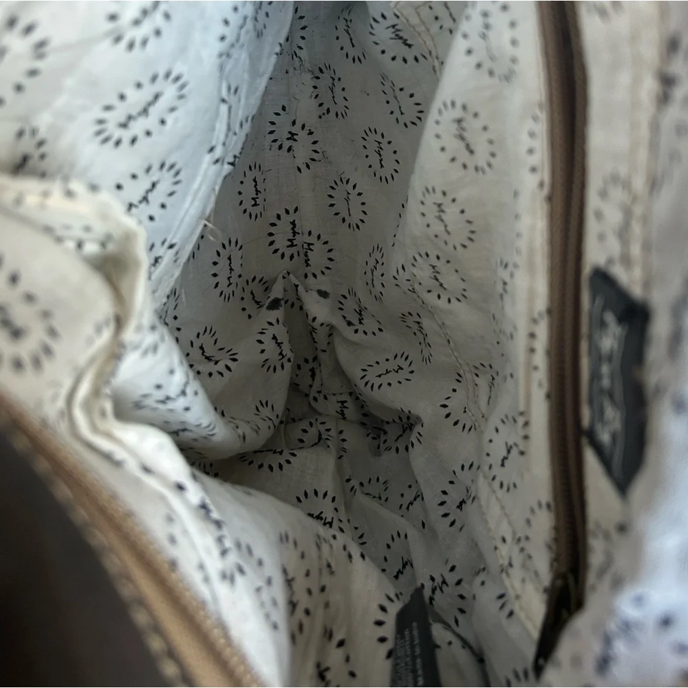Myra Chevron Brown and White Patterned Backpack with Cowhide Flap.